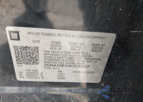 2019 Chevrolet Equinox Ls из США, поврежденный, VIN 2GNAXSEVXK6184557
